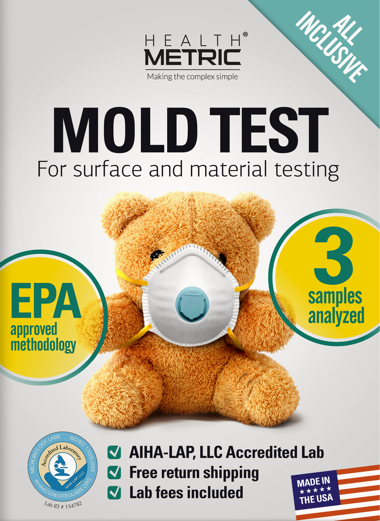 Mold Test Kit for Home - Includes free return shipping and Lab Analysis for 3 samples